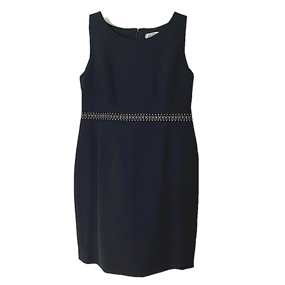 Kasper Elegant Evening Dress Classic Knee Length Sleeveless Studs 12P Black Goth - Picture 1 of 13